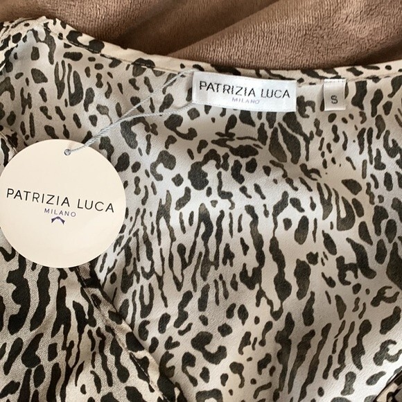 Patrizia Luca Deep V High-low Animal Print Tunic Cream Black Size Small - Picture 10 of 15